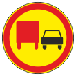 Дорожный знак 3.22 «Обгон грузовым автомобилям запрещен» (временный) (металл 0,8 мм, III типоразмер: диаметр 900 мм, С/О пленка: тип А инженерная)